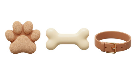 Playful essentials showcase a soft paw print a tasty bone and a stylish collar for your loyal on transparent background
