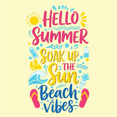 Hello Summer Typography – Soak Up the Sun and Beach Vibes (Blue)
