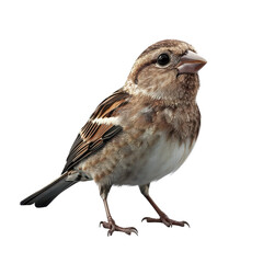 Sparrow perching on a surface in a bright and well-lit setting capturing its intricate feather patterns and gentle expression
