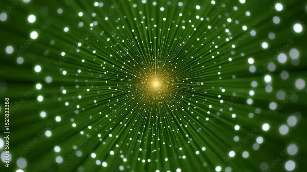 Leinwandbilder Green Light Tunnel: Abstract image of a vibrant green tunnel of light, radiating outwards from a central point of golden light. creating a mesmerizing and dynamic visual effect.