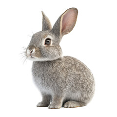 Obraz premium Curious gray rabbit sitting quietly while observing its surroundings in a serene indoor space