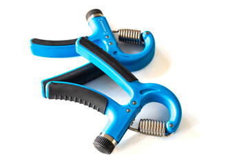 Blue hand grippers for strength training and exercise