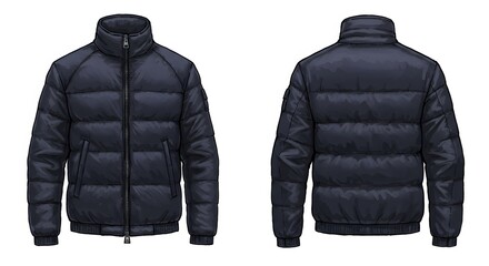 Navy Puffer Jacket Isolated on White Background for Fashion and Lifestyle Stock Photography