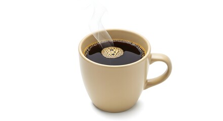 Aromatic Cup of Coffee Isolated on White Background with Gentle Steam