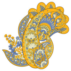 Turkish Cucumber Paisley. Vector pattern in traditional oriental style with flowers, leaves and fantasy elements.