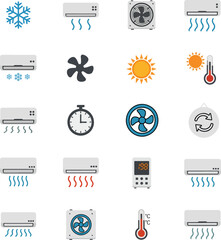 Essential vector icons for air conditioning, cooling, and HVAC systems. Perfect for various design projects. vector illustration