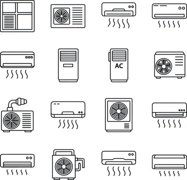 Essential vector icons for air conditioning, cooling, and HVAC systems. Perfect for various design projects. vector illustration