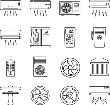 Essential vector icons for air conditioning, cooling, and HVAC systems. Perfect for various design projects. vector illustration