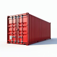 Red shipping container isolated on white background. Metal box for cargo transportation by sea, land, air. Global trade, import, export, delivery, logistic, worldwide business. Steel container for