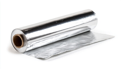 A roll of aluminum foil on a white background