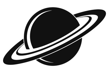 Stylized Graphic of Saturn with Prominent Rings in Black and White Simple Style © kanchanrani