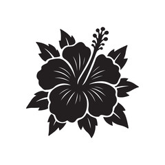 Black and White Hibiscus Flower Silhouette Illustration