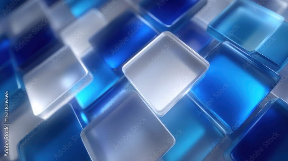 Aufkleber Abstract Blue And White Glass Cubes Arranged in a Pattern, Representing Modern Technology and Data Visualization : Generative AI