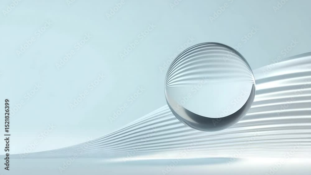 Poster transparent sphere and fluid wave: a mesmerizing glass sphere hovers above a fluid, wave-like struct