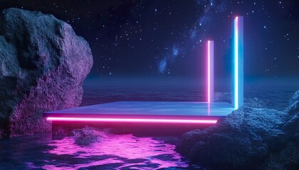 water square podium night deep ocean glow ambient light  aquatic ocean marine adventure seaside vibes