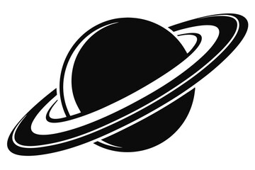 Black and White Saturn Illustration Featuring Prominent Rings Orbiting the Planet © kanchanrani