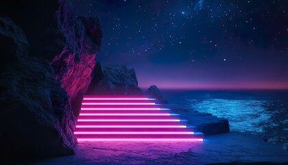 water stairs podium night deep ocean glow ambient light aquatic ocean marine adventure seaside vibes