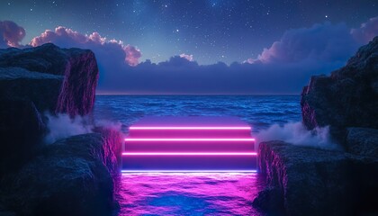 water stairs podium night deep ocean glow ambient light aquatic ocean marine adventure seaside vibes