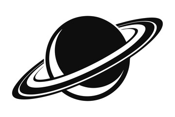 Black Silhouette of a Planet Surrounded by Rings, Space Exploration Icon Design © kanchanrani