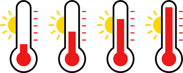 Vector Illustration of Summer Thermometer Showing High Temperature