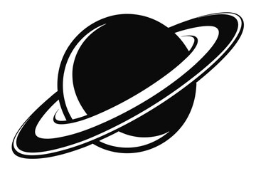 Saturn Planet Icon in Black and White with Bold Rings Graphic Symbol