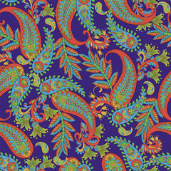 Madhubani, Kalamkari, Chinz, and Kani seamless pattern. Shirting fabric, Ajrakh and Ikat styles. Patola backdrop. Vector Floral allover design