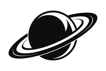 Black Planetary Body with Rings, Astronomy Silhouette, Isolated Design Element © kanchanrani