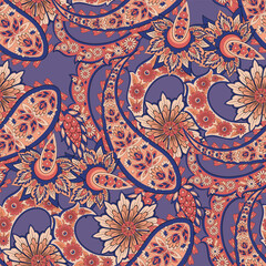 Traditional seamless paisley pattern. Vector Indian floral ornament.