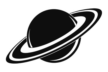 Stylized Saturn Planet Silhouette with Prominent Rings in Black and White Design
