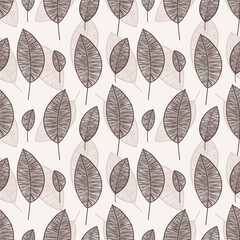 A simple autumn pattern of leaves and flowers. Elegant illustration, textile print.