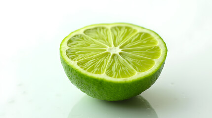 Green citrus fruit lime and a lime slice on a white background.