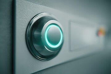 Close-up of an illuminated button panel in a modern setting with a sleek design, showcasing intricate details and ambient lighting