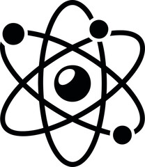 Atom model silhouette isolated on white background.