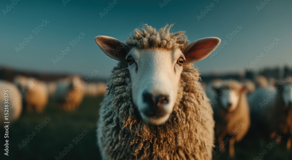 Aufkleber close up of sheep in a field at dusk, illustrating animal husbandry and sustainable farming practice