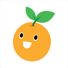 Cute Cartoon Orange with a Smiling Face and Green Leaves on Top