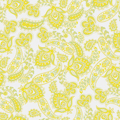 paisley seamless vector pattern with fantastic flowers and leaves. Bohemian textile print inspired by batik. Vintage style