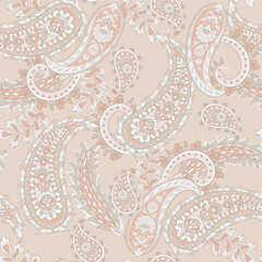 Damask Paisley seamless vector pattern for fabric design. Vintage textile background