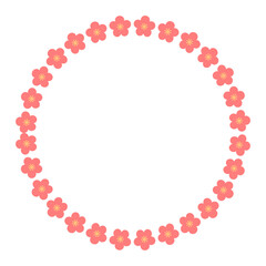 赤い花が円、丸になったフレーム、見出し、あしらい