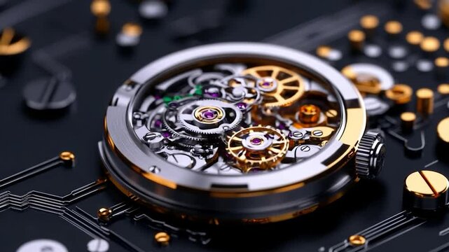 Intricate Watch Mechanism on Circuit Board