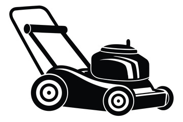 Black and White Vector Illustration of Lawn Mower with Handle and Engine