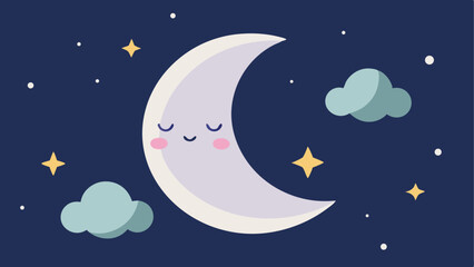 Fototapeta premium Cute cartoon moon with stars and clouds on a night sky illustration