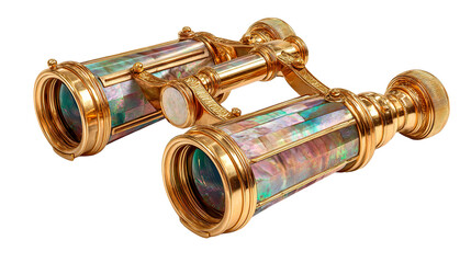 Exquisite antique opera glasses featuring gold and mother-of-pearl details.