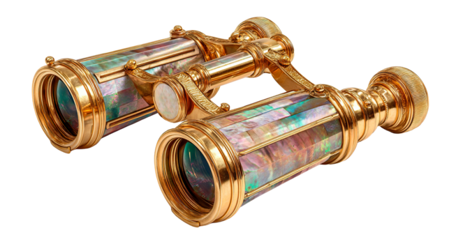 Exquisite antique opera glasses featuring gold and mother-of-pearl details.