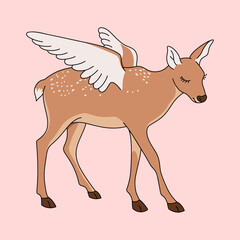 Cute Bambi Deer with Wings Standing in an Pink Background