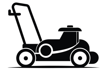 Simple Black Silhouette Illustration of a Push Lawnmower with Wheels and Handle