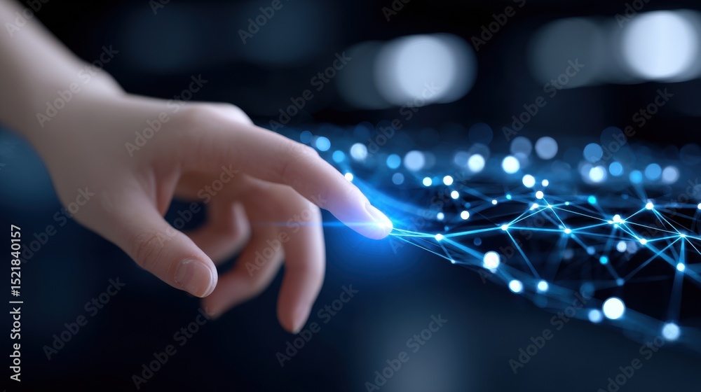 Fototapete Finger Touching Glowing Network Connection, Representing Digital Transformation and Technological Innovation in Business and Global Communication : Generative AI