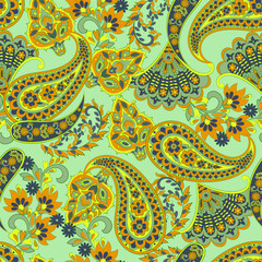 Vector textile print. Seamless Design for covers, fabrics, textiles, wrapping paper, based on antique Thai vector pattern Paisley Indian motifs and decorative floral elements