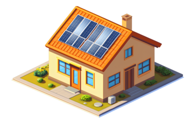 Pink t-shirt template for women, front and back view isolated on a transparent background - A simple house with solar panels on the roof, isometric view,transparent background (3)