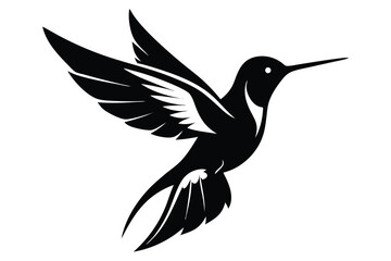 Obraz premium Stylized Silhouette Illustration Hummingbird in Flight With Detailed Wings and Tail Feathers