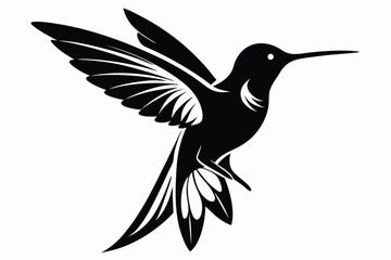 Obraz premium Black Silhouette of a Hummingbird in Flight with Intricate Wing Detail and Tail